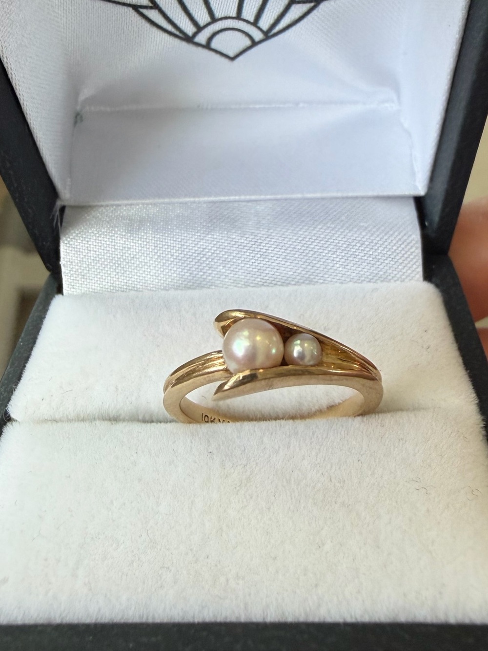 Vintage 10K Gold Double Pearl Bypass Ring - Size 6 - "Toi et Moi”